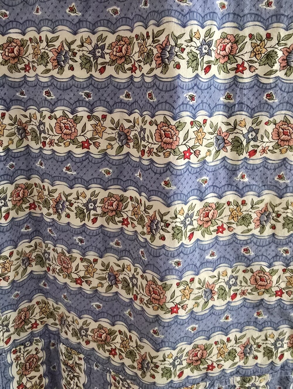 Cottagecore Vintage Blue Calico Floral Stripe Shift Dress Prairie Mod 70s - Picture 6 of 10